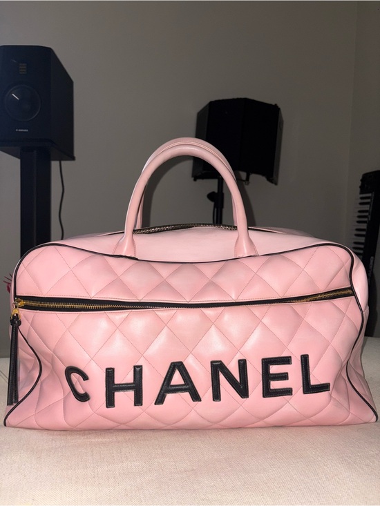 CHANEL Handbags - CHANEL Pink Quilted Leather Logo Tote with Black Accents